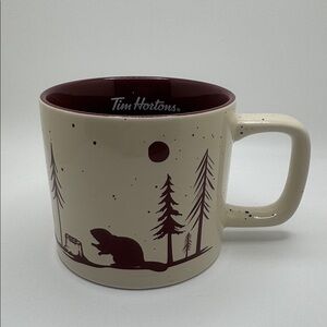 ☕ Tim Hortons 2019 Holiday Collection Mug – Winter Forest Scene, Red Interior